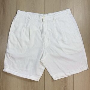 VTG 90s Bruno B Men's 36 White Linen Pleated Shorts Italy Design Resort Casual